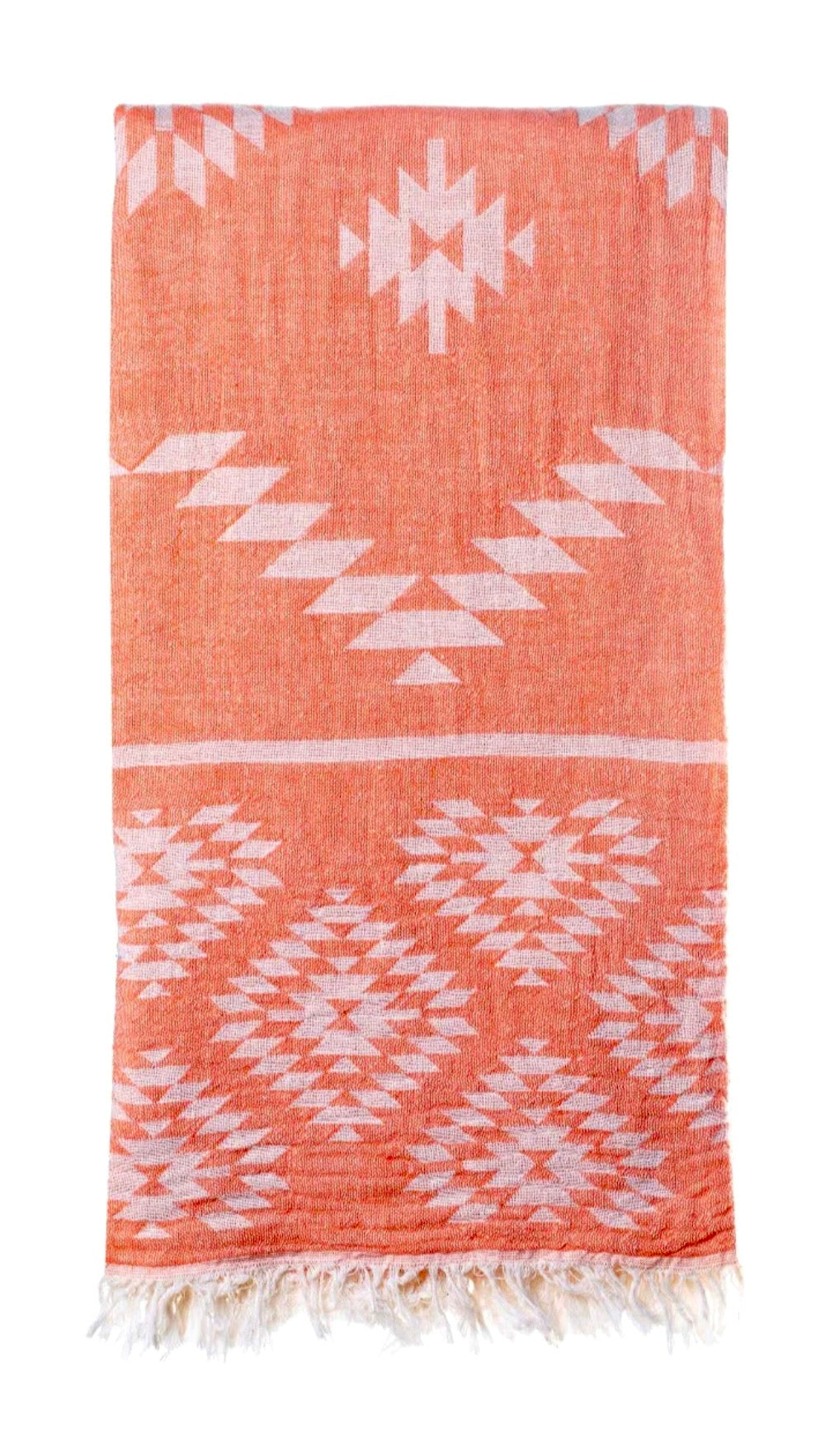 An orange beach towel showcasing its vibrant color and soft texture, close up image